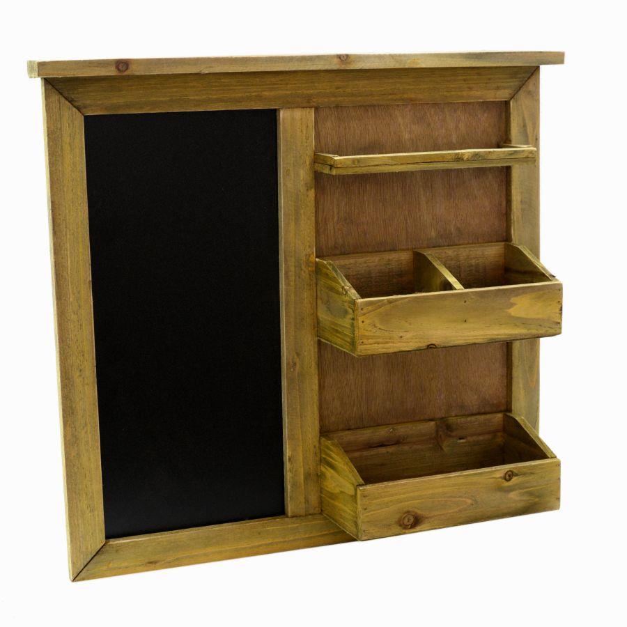 Mensola in legno con lavagna, 3 piani, 51x11x47 cm