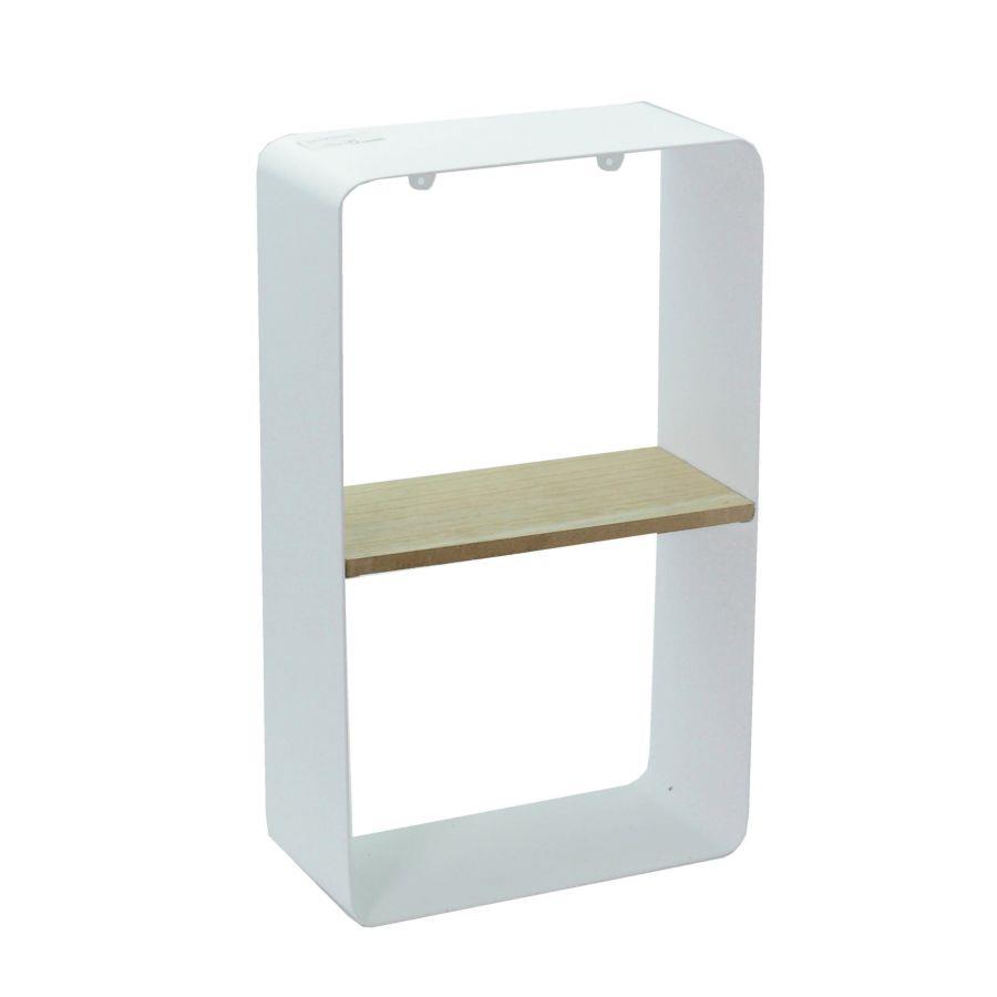 Mensola Metallo Bianco e Legno 1 Piano 22,5x10h38,5 cm - Design Moderno e Minimalista