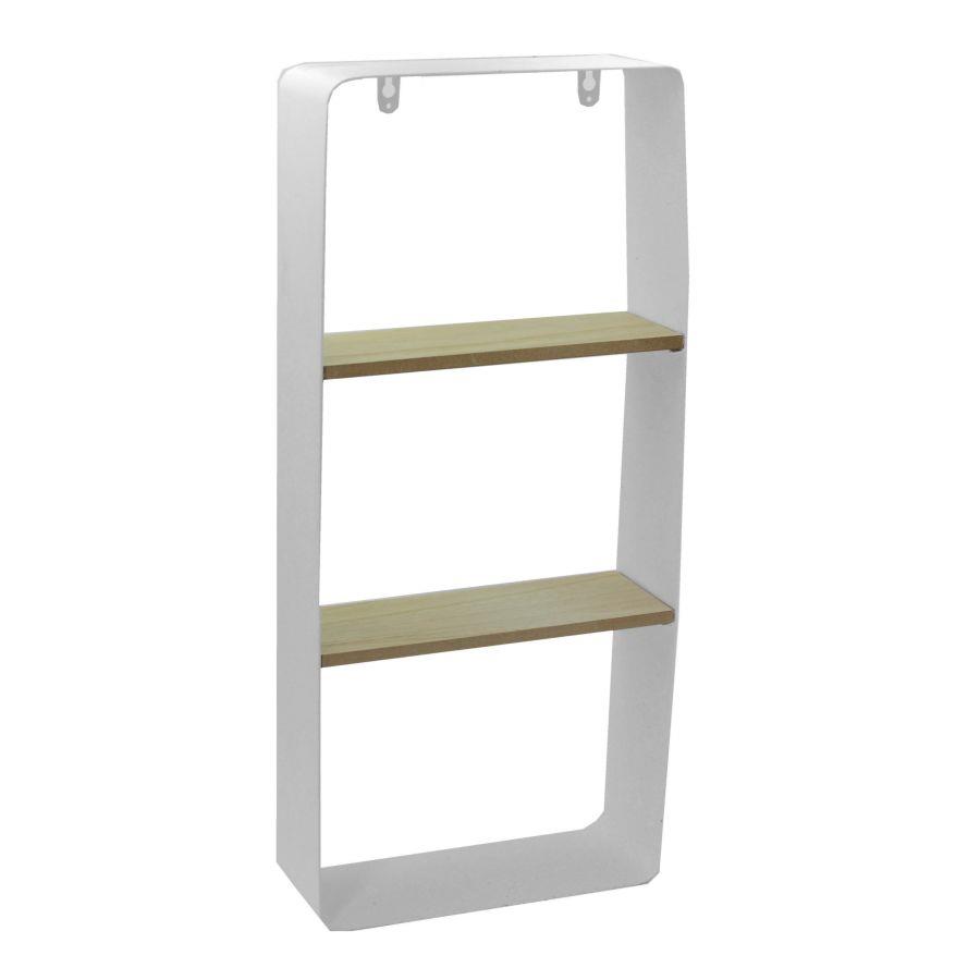 Mensola Metallo Bianco e Legno 2 Piani 25,5x10 cm