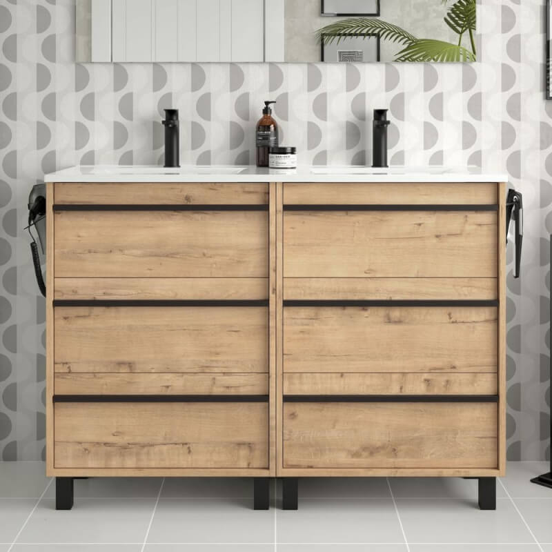 Mobile bagno Geco120 rovere ostippo doppio lavabo 3 cassetti 120x45x86h