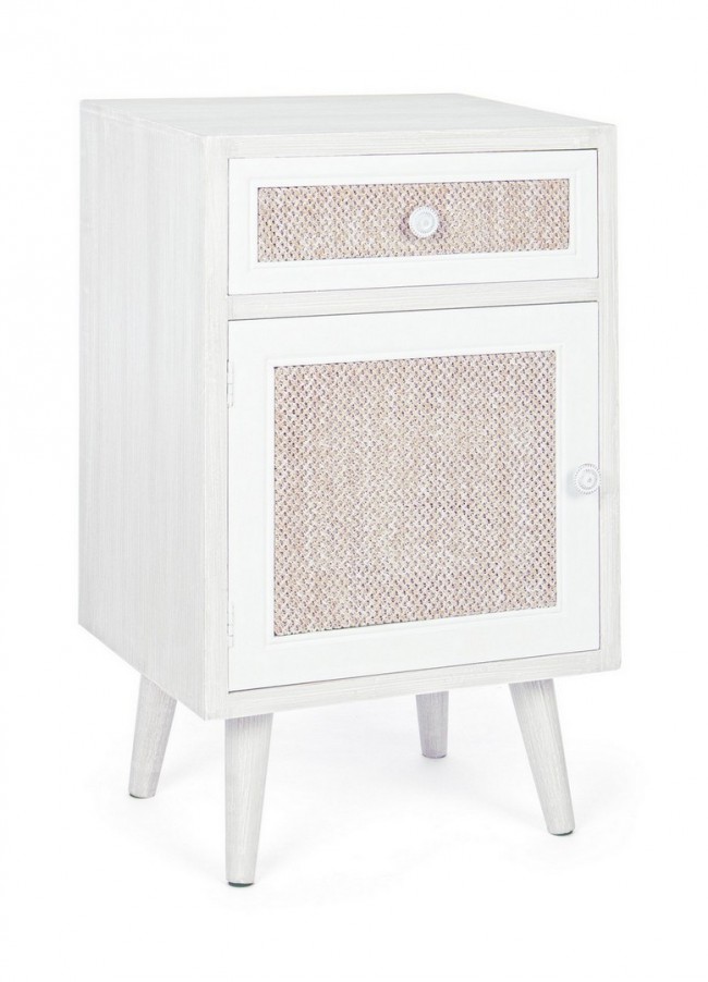 Mobiletto Montiel con Cassetto e Anta in Tessuto - 40a x 31.5b x 67h