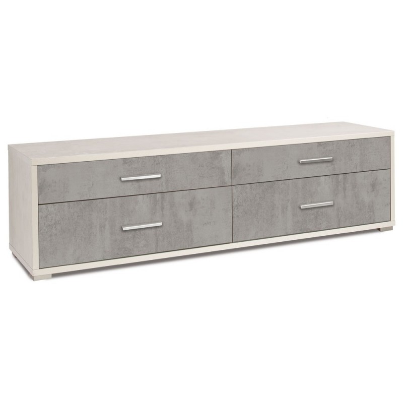 Mobiletto basso porta TV in legno con quattro cassetti Bianco Cemento 179x47x h50 cm