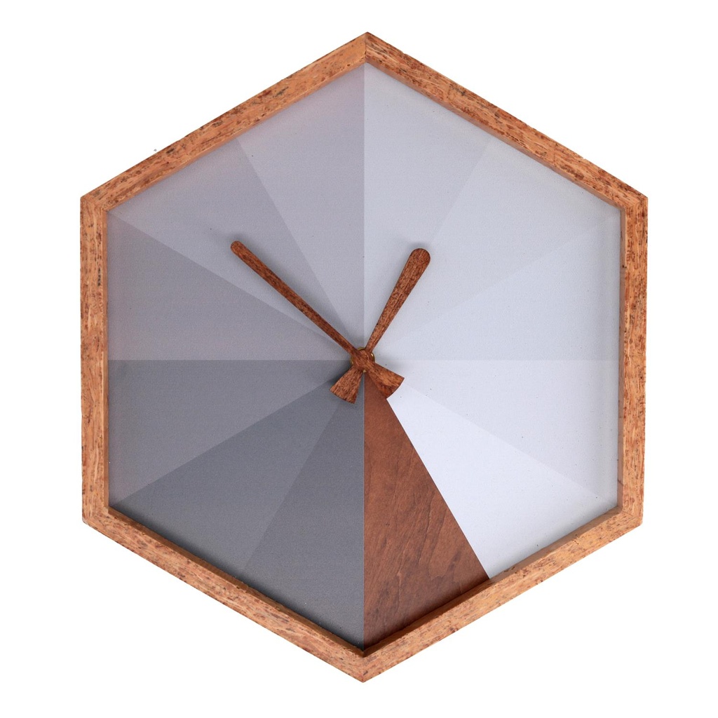 Orologio legno esagonale grigio 31x36x4,5 cm