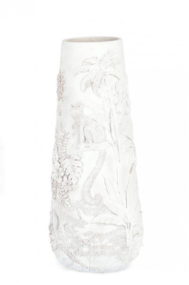 Vaso Bianco Bangli H82,5 - Poliresina Resistente All'Acqua - Ø34,5x82,5h - Peso Lordo 8.1