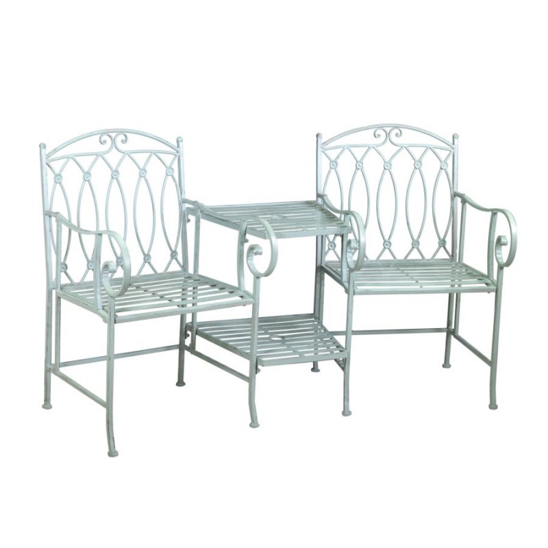 Panchina con Tavolo Ferro Ragusa e Portaombrellone Verde - 155x68,5x91,5 cm