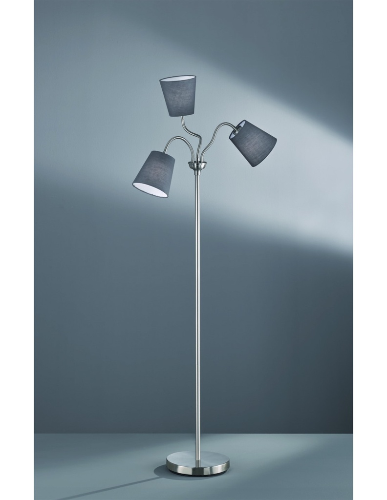 Piantana Windu 3xE27 Nichel E Paralumi Grigio H140 cm Trio Lighting