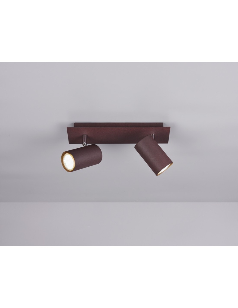 Plafoniera con 2 Faretti Spot Orientabili in Metallo Ruggine