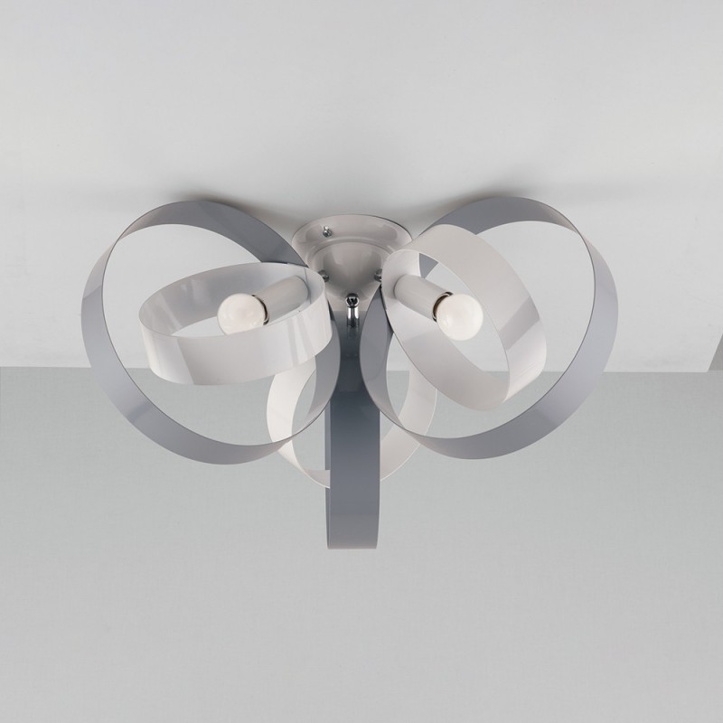 Plafoniera moderna in ferro tre luci Bianco Grigio tre luci 44x h26 cm
