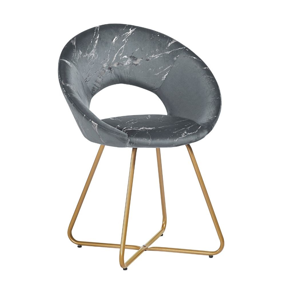 Poltroncina Etere in velluto grigio con gambe in metallo dorato 65 x 60 x 82 cm