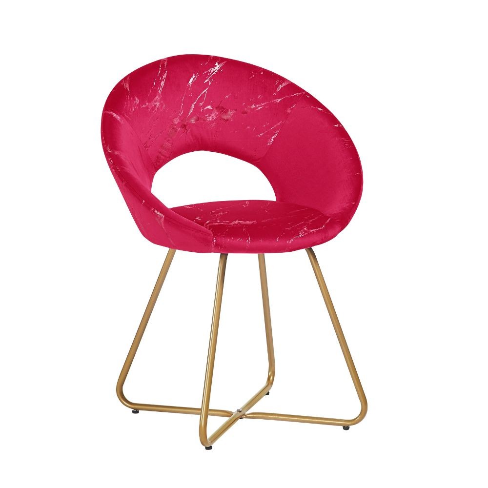 Poltroncina Etere in velluto rosso con gambe in metallo dorato 65x60x82 cm