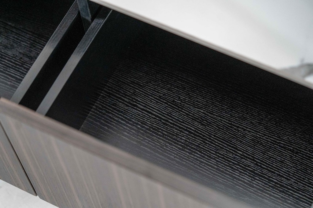 Porta TV in ceramica marmo nero, MDF impiallacciato con finitura ebano e metallo, 400 cm x 1800 cm x 450 cm