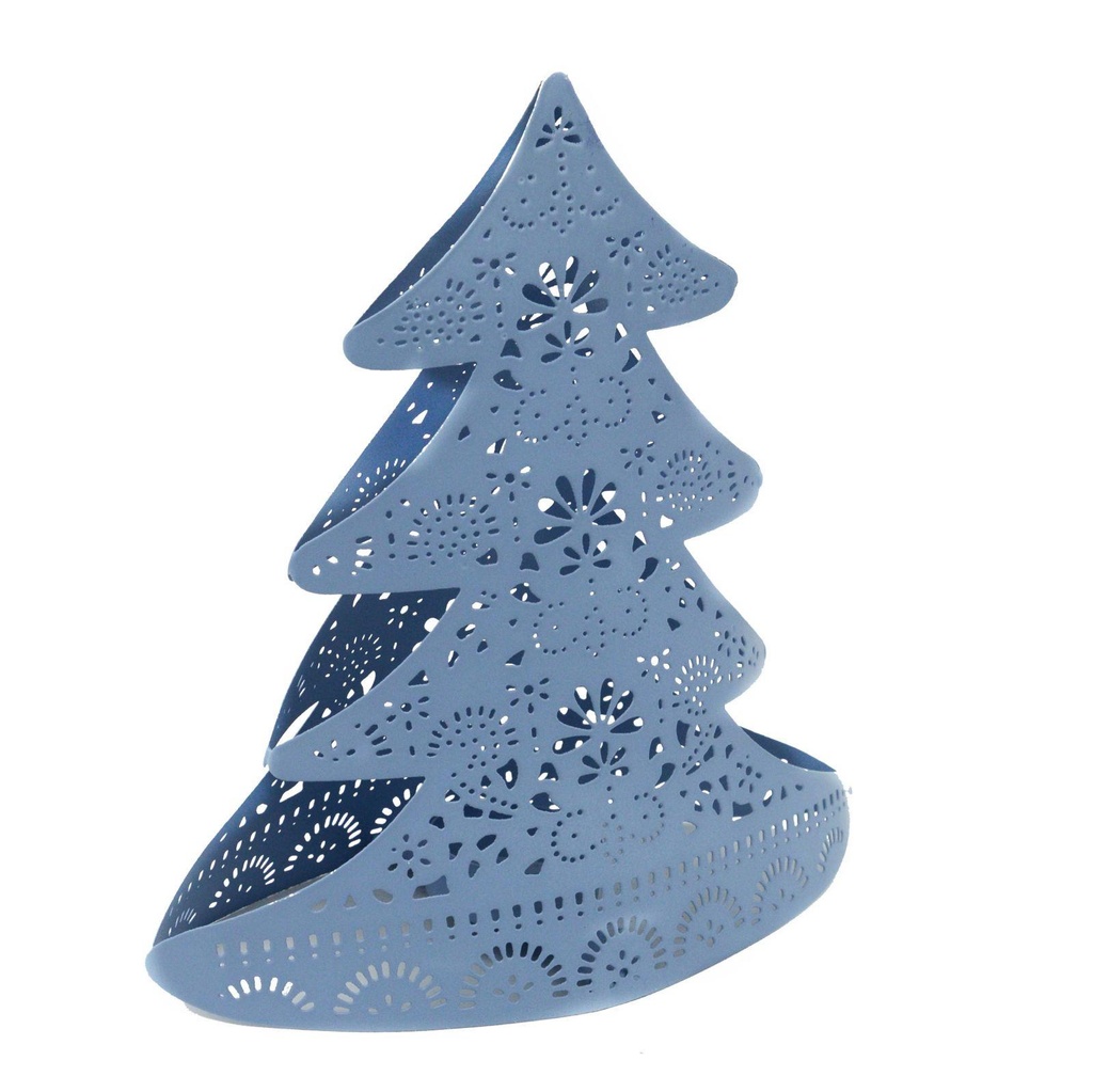 Portacandele albero metallo azzurro 20x10x22 cm