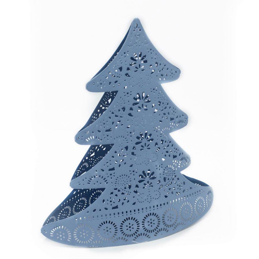 Portacandele albero metallo azzurro 25x13x28 cm