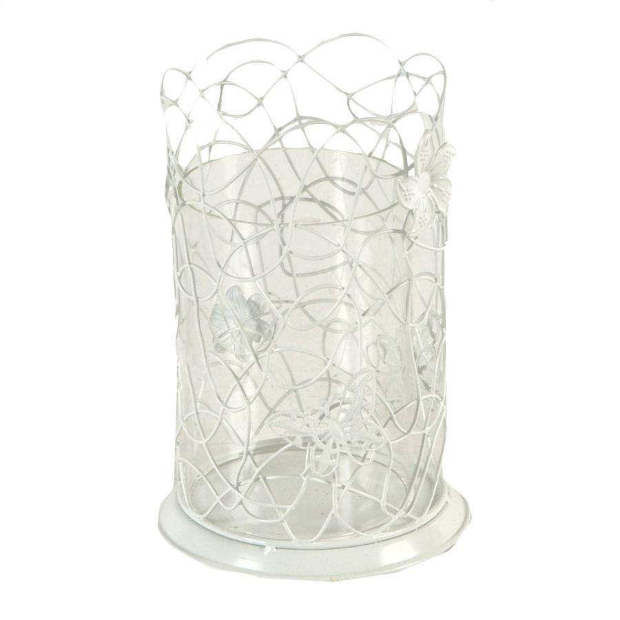 Portacandele metallo bianco con farfalle grandi 13x13x20 cm