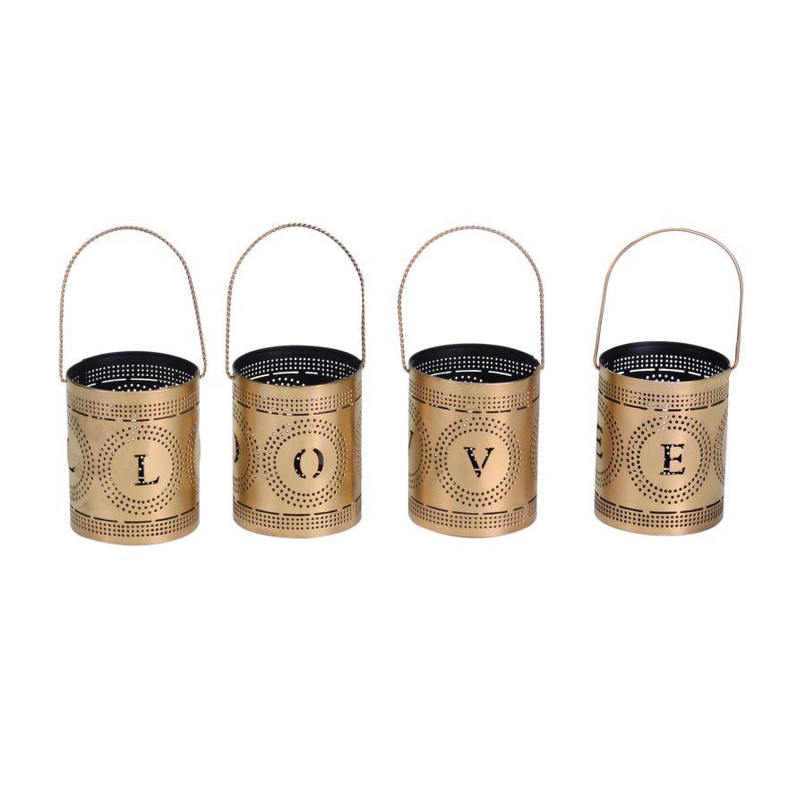 Portacandele Oro Nero Love 4 Pezzi 8x8x10 cm