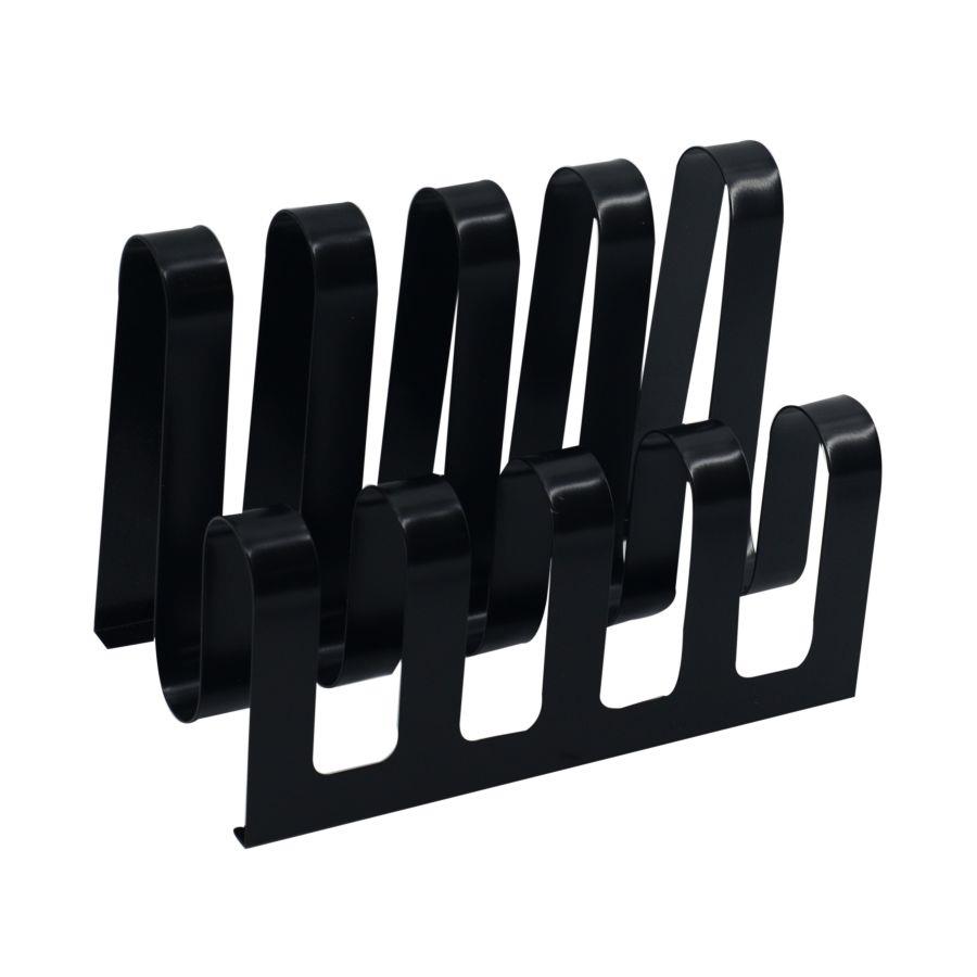 Portariviste in metallo nero con 4 scomparti, dimensioni 31x19x22 cm