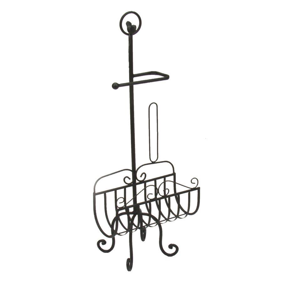 Portarotolo a stelo metallo nero con portariviste 32x27.5h82