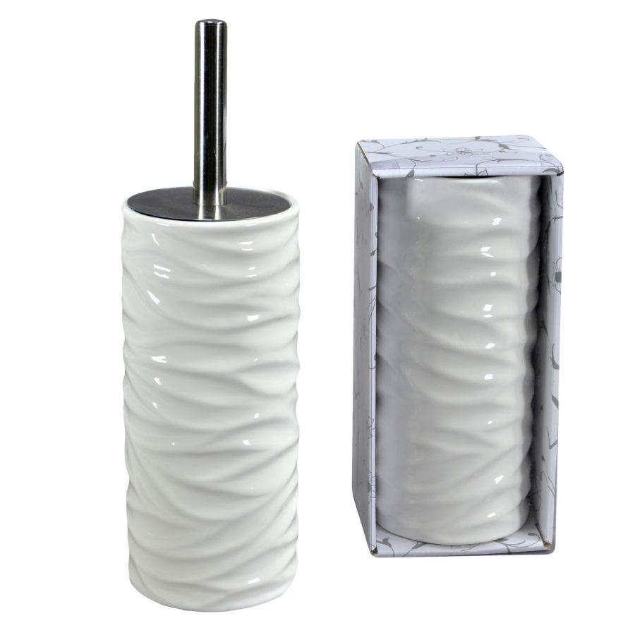 Portascopino Ceramica Bianco Onde Tondo 10x24x34 cm