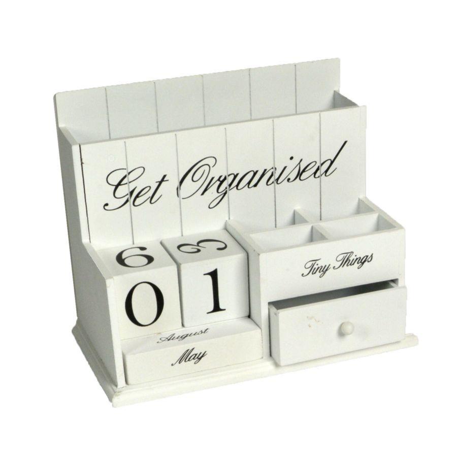 Portatutto da scrivania legno bianco 28x16x21 cm