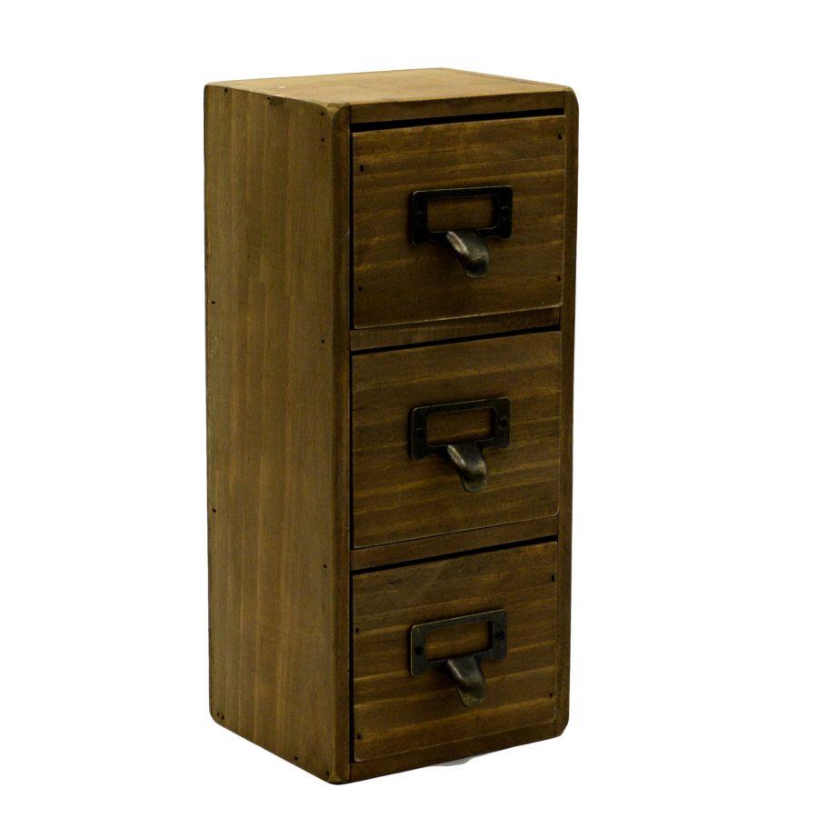 Portatutto rettangolare con 3 cassetti in legno cm11,5x10h27