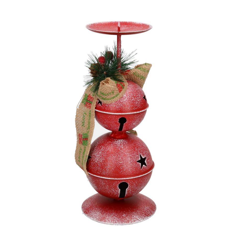 Portacandele in metallo rosso, dimensioni 10,5 cm di larghezza e 26,5 cm di altezza