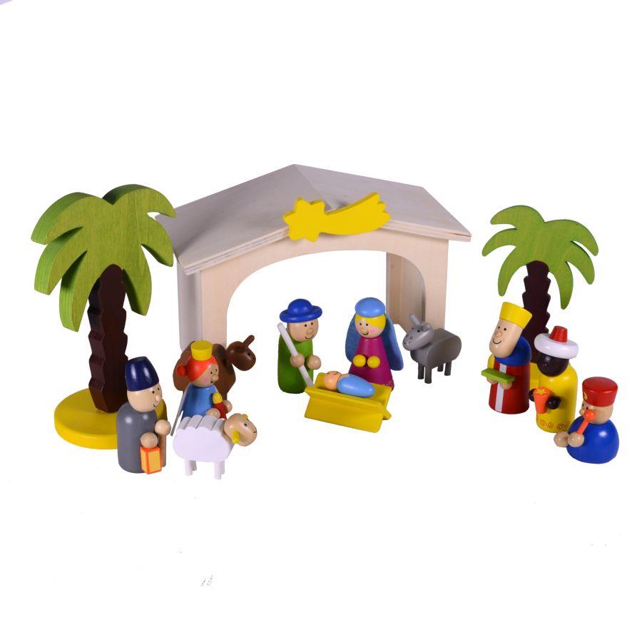 Presepe Natività in Legno Set 15pz con Espositore 24x10,8x16,5 cm