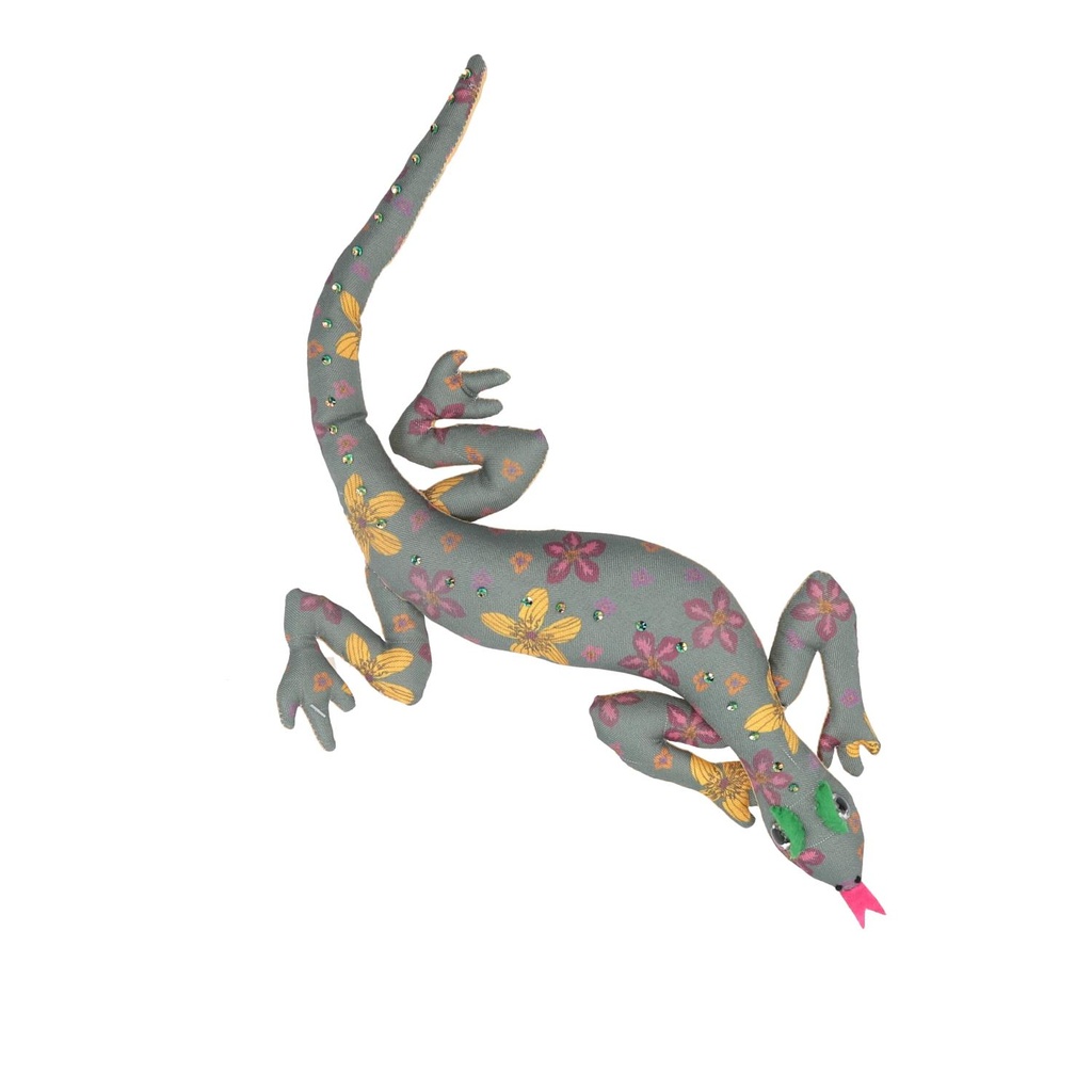 Pupazzo tessuto lucertola con fiori verde 45x22x5 cm