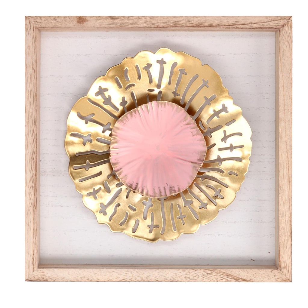 Quadro metallo fiore con cornice oro 25x25x3,5 cm