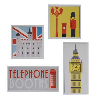 Quadro Stampa London Bianco Set 4 Pezzi 30x60x2,5 + 30x30x2,5