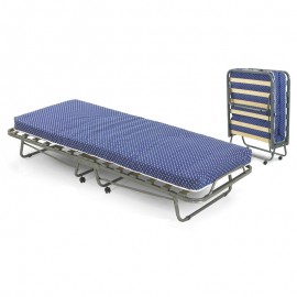 Rete singola in acciaio verniciato richiudibile con ruote e 15 doghe in legno