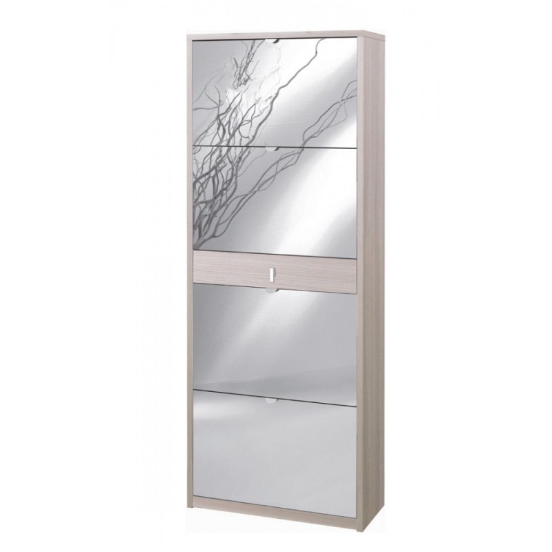 Scarpiera con quattro ante a specchio e un cassetto Olmo Chiaro 63x29x h164 cm