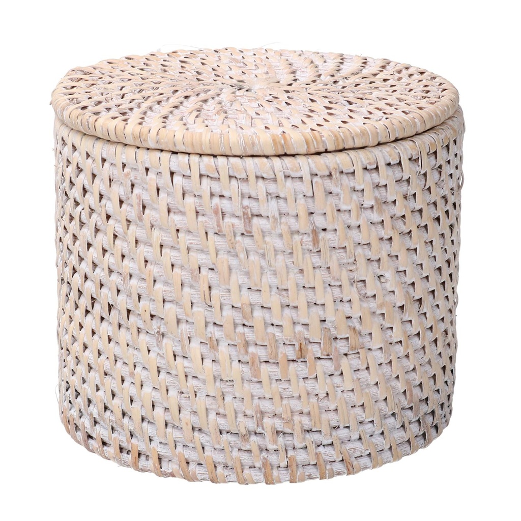 Scatola Rattan Algarve Bianco Tondo 15x15x13 cm