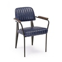 Sedia Nelly stile vintage in ecopelle con braccioli blu 84x63x84 cm