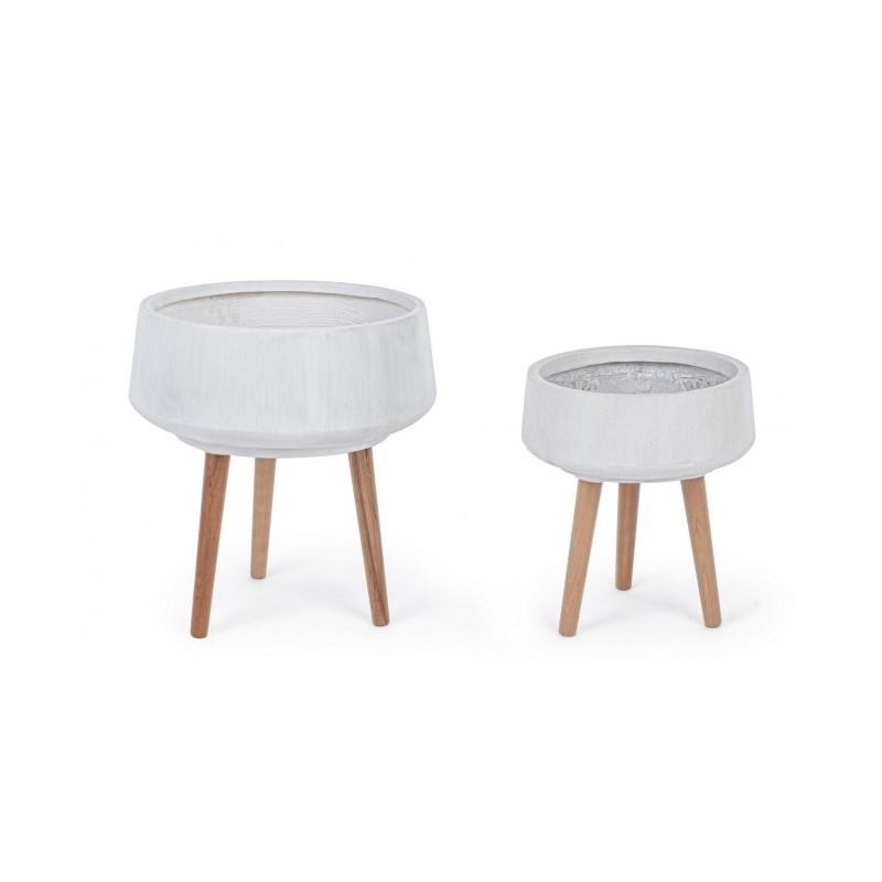 Set 2 Portavaso Ciotola Modern - Fibra di vetro - Gambe in legno di faggio - Misure: 33x36 cm, 43x45.5 cm