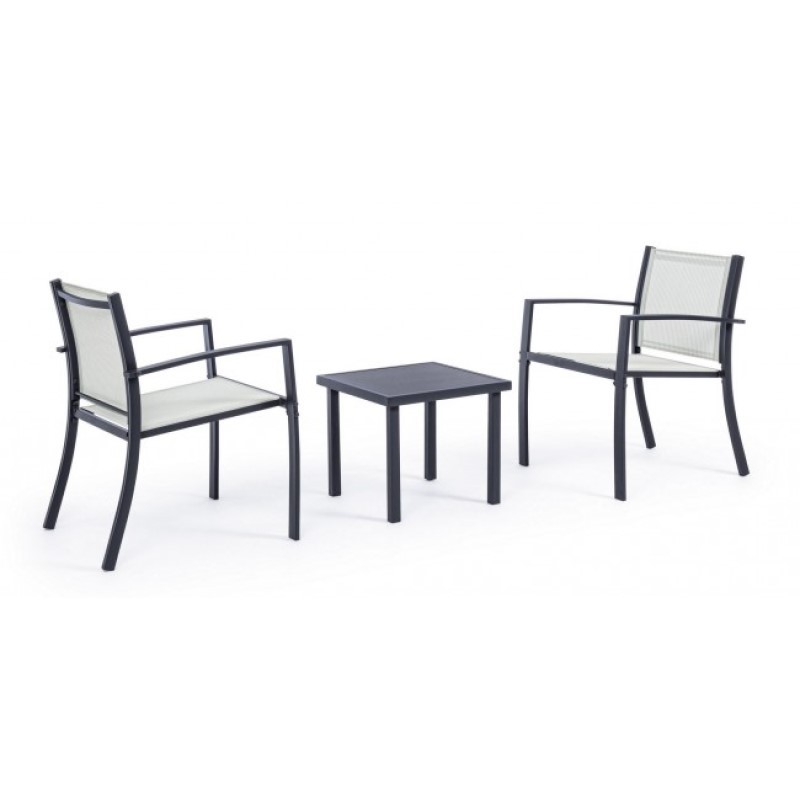 Set 3 pezzi da giardino salotto in metallo Auri antracite - Dimensioni: 58x58x75 cm (sedie), 45x45x38 cm (tavolino)