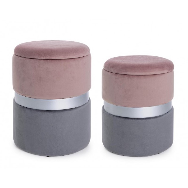 Set due pouf moderni apribili grigio rosa grigio