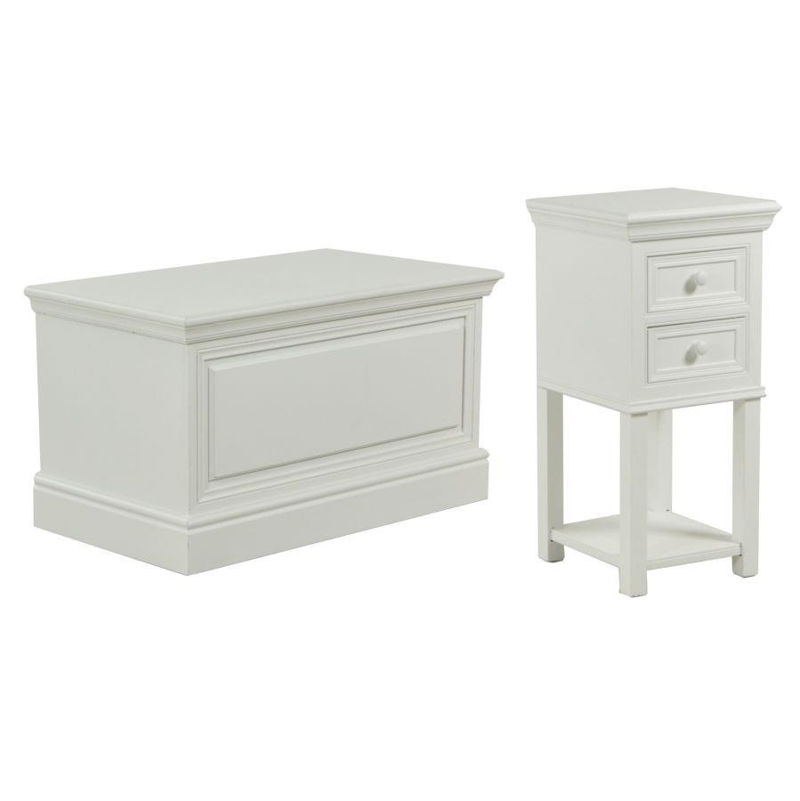 Set mobile comodino e baule in legno bianco - Stile shabby - Misure: Comodino 33,5 x 33,5 x 69 cm, Baule 80 x 45 x 45 cm