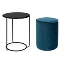 Set pouf tondo con tavolino blu