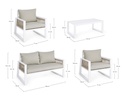 Set salotto giardino Captiva bianco - Struttura in alluminio, seduta in tessile, intreccio con corde in tessile - Misure poltrone: 71x78x74.5 cm - Misure divano: 130x78x74.5 cm - Misure tavolino: 110x60x40 cm