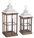 Set di 2 Lanterne in Merletto Bianco-Nat. - Legno di Abete, Ferro, Vetro - Dimensioni: 30x30x78 cm e 22x22x55 cm