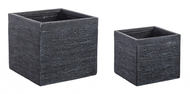 Set2 Vaso Graffiti Qu Nero Basso - Design Contemporaneo - Fibra di vetro e Argilla Colorata - Dimensioni: 40x40x37,5 cm e 30x30x27,5 cm