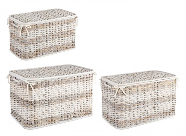 Set3 P.Oggetti Stacy - Set di oggetti in rattan e bambù con tessuto in poliestere e cotone
