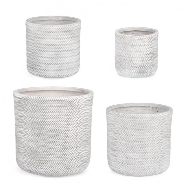 Set4 Vaso Tressage Cil Bianco in Fibra di Vetro e Argilla Colorata