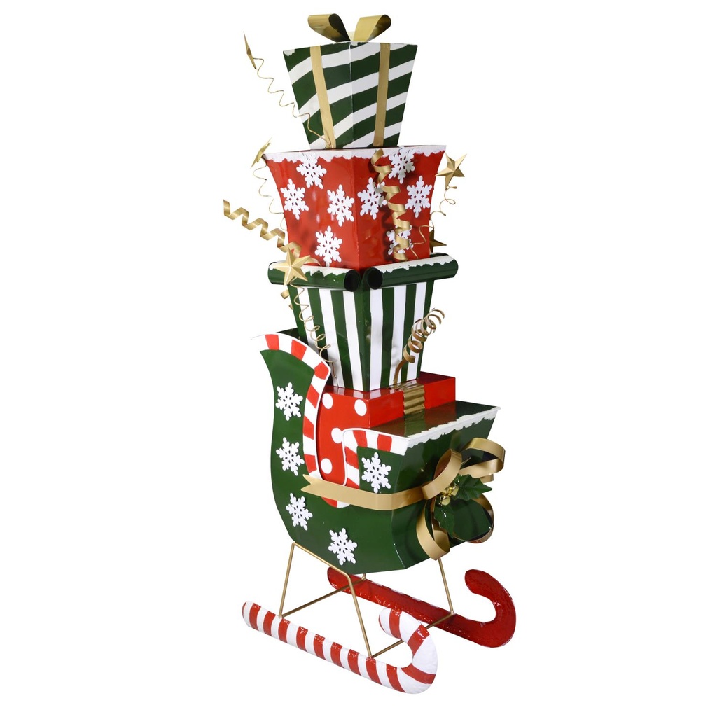 Slitta metallo con regali verde scuro 64x34x150 cm