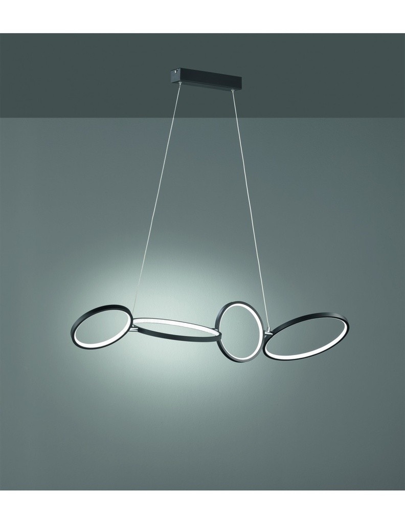 Sospensione a 4 Cerchi LED Nero L110 cm