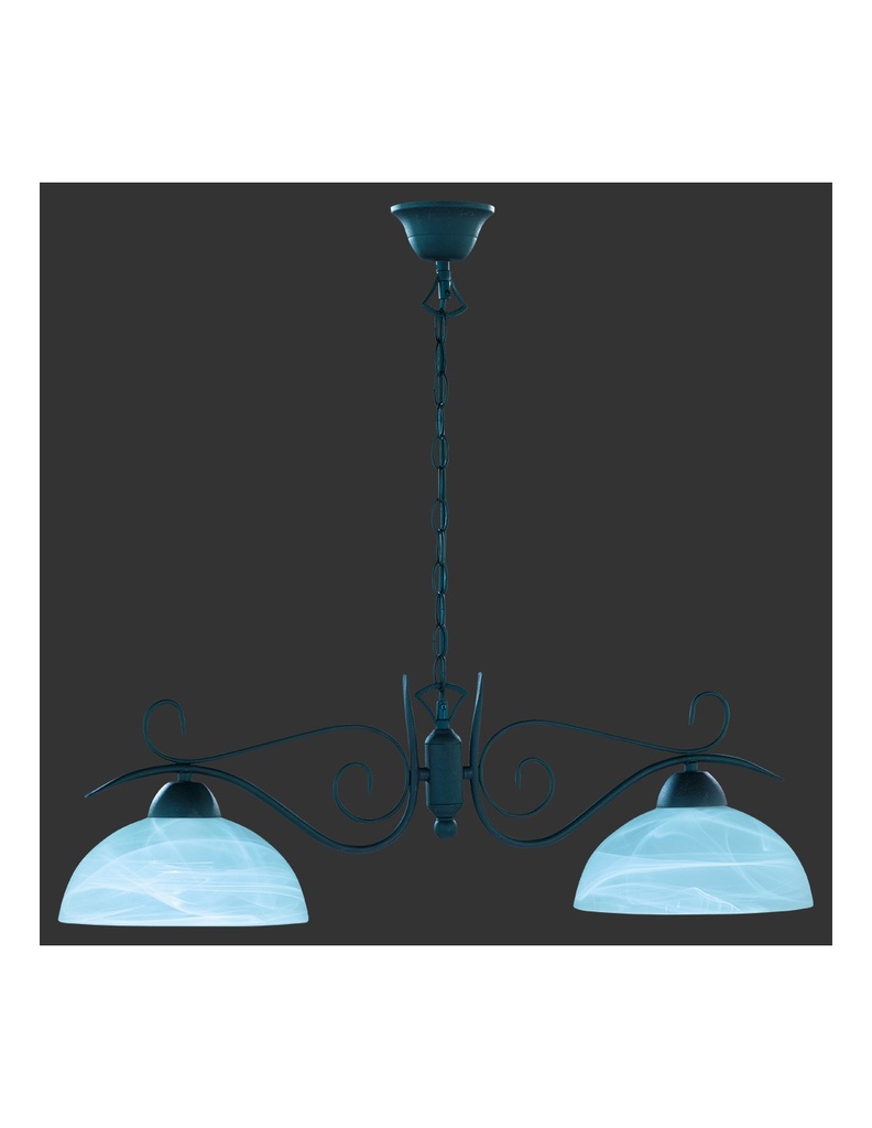 Sospensione Rustico Country Ruggine Vetro Alabastro 2xE27 L82 cm Trio Lighting