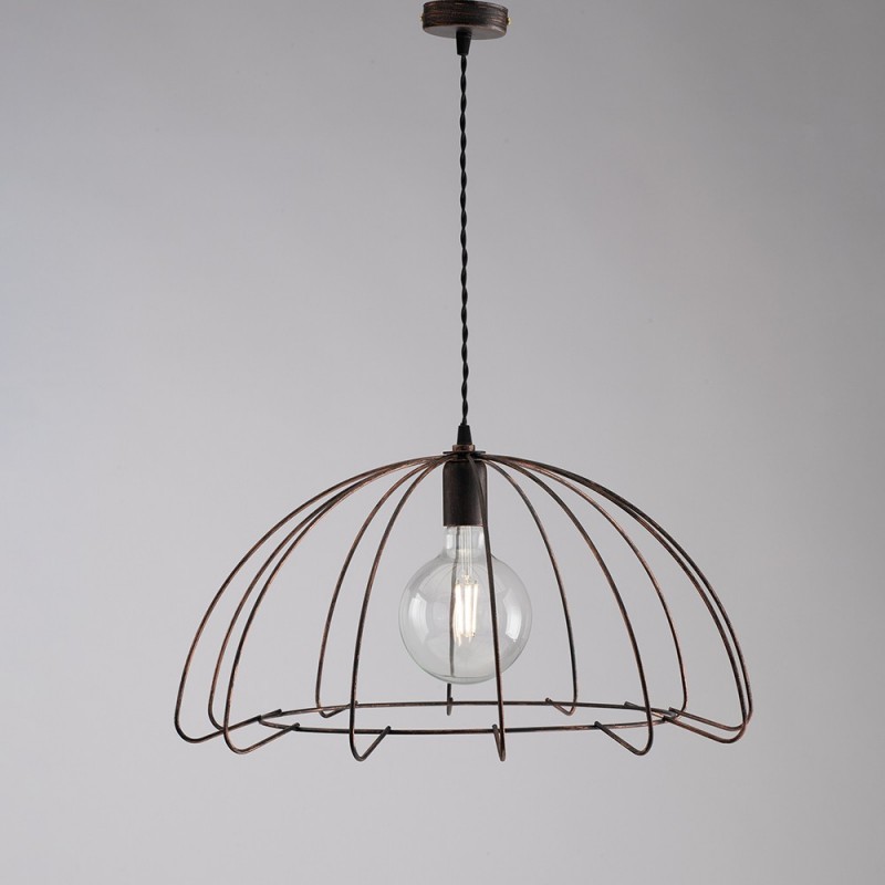 Sospensione in ferro laccato nero con decorazione rame 1 luce