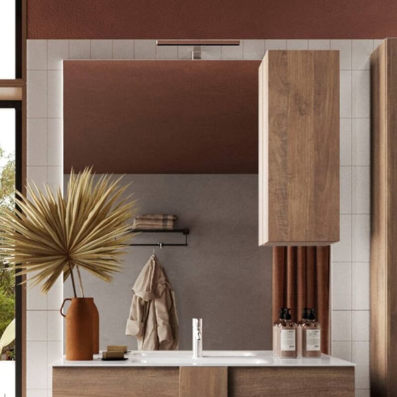 Specchio bagno con pensile Salemi 100x110h e lampada LED rovere mercure