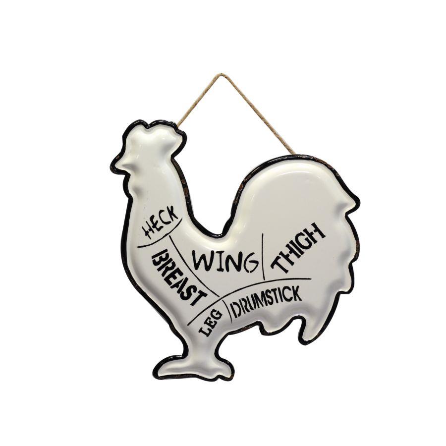 Targhetta Gallo Metallo Bianco Nero 36x40x1 cm