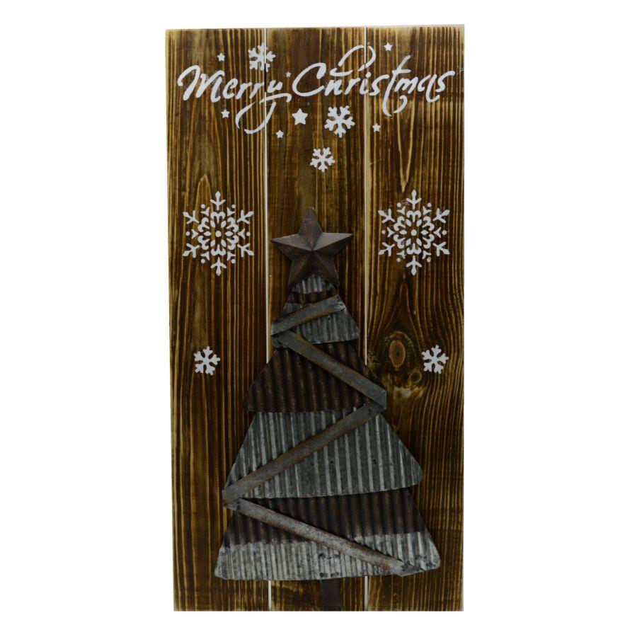 Targhetta decorativa Merry Christmas in legno e metallo 30x60x2,5 cm